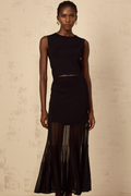 Conjunto de punto fino negro con paneles de cereza, de la marca Final Sale, para mujer, con top y pantalones a juego.