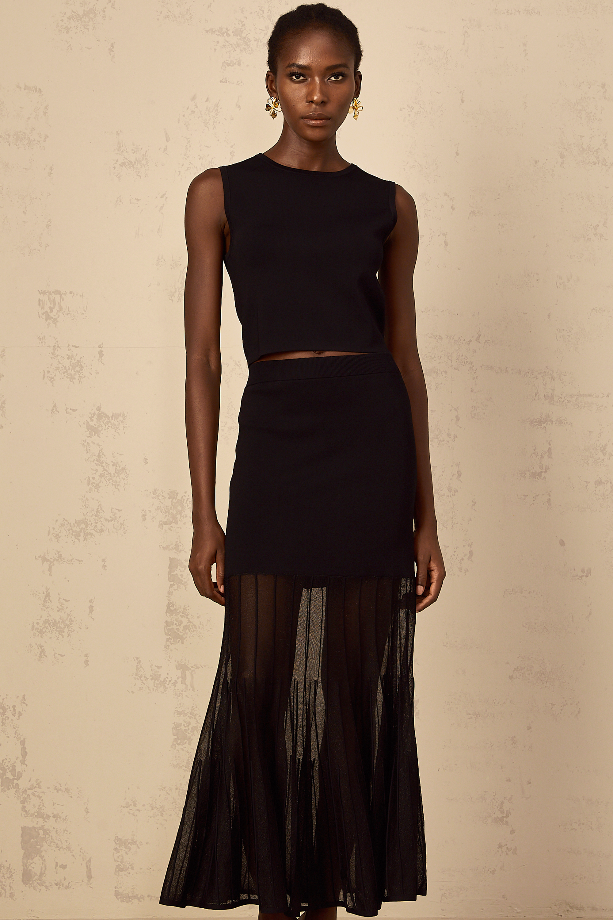 Conjunto de punto fino negro con paneles de cereza, de la marca Final Sale, para mujer, con top y pantalones a juego.