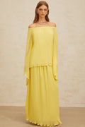 Yseult Yellow Pleated Casual Blouse & Skirt Set (Final Sale-US Only)