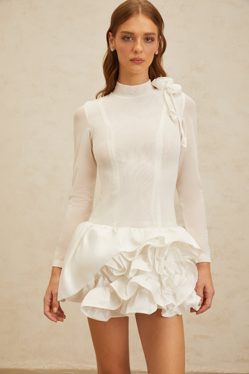 Léonor White 3D Petal Puff Mini Dress (Final Sale-US Only)