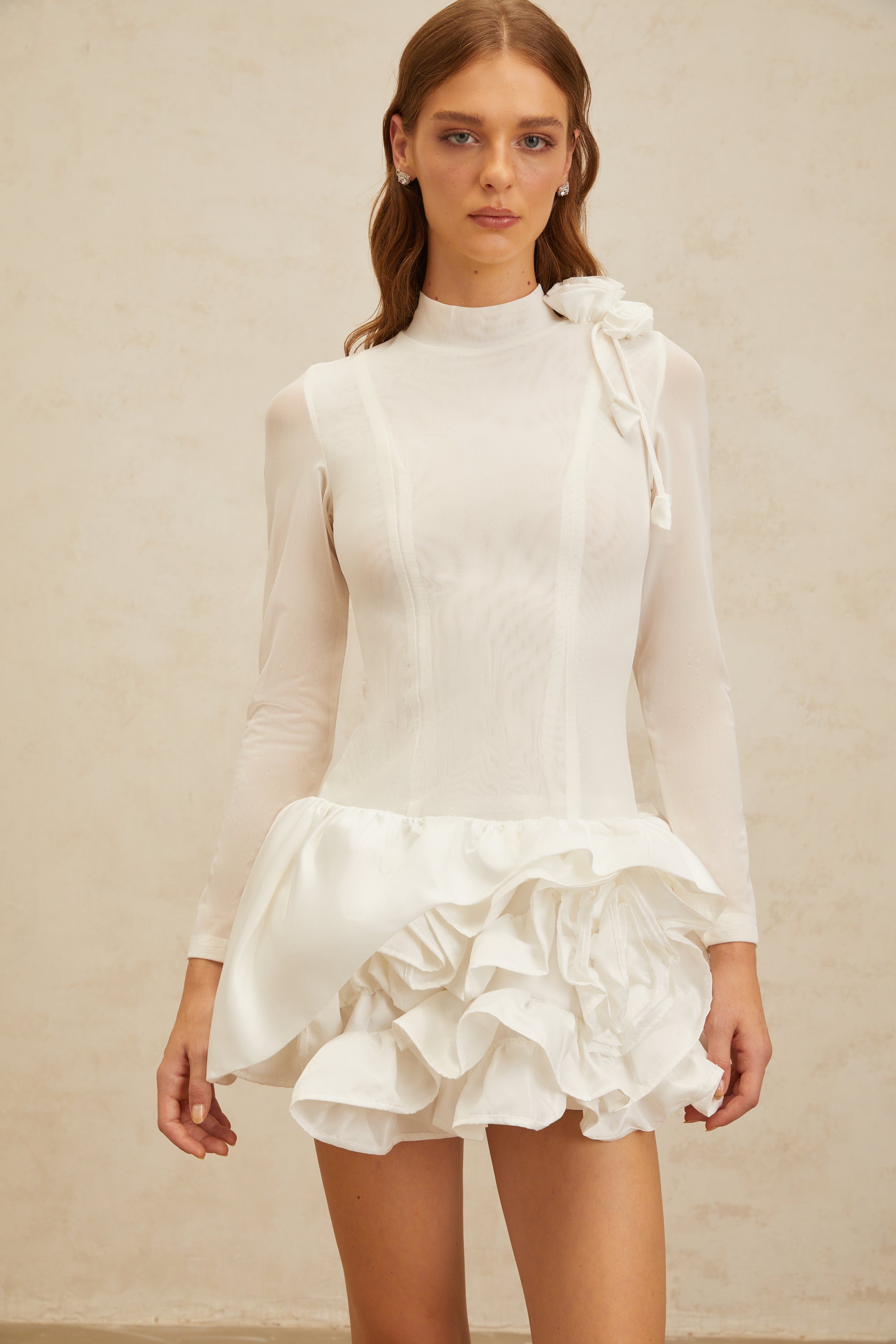 Léonor White 3D Petal Puff Mini Dress (Final Sale-US Only)
