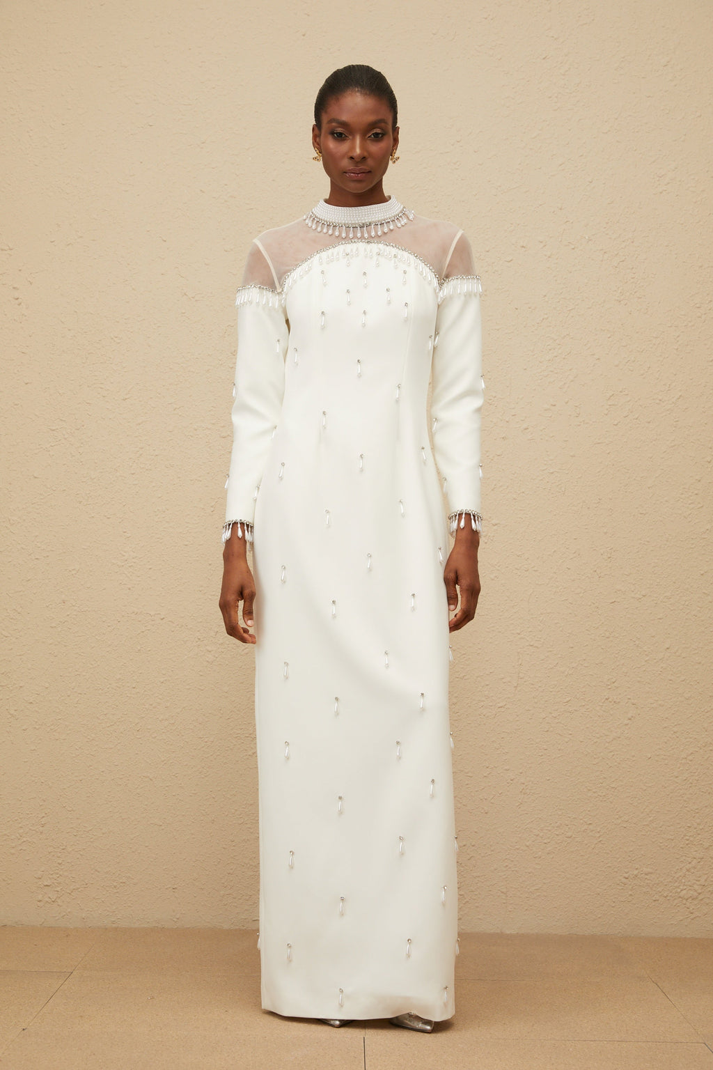 Céline White Embellished Evening Maxi Gown (Final Sale-US Only)