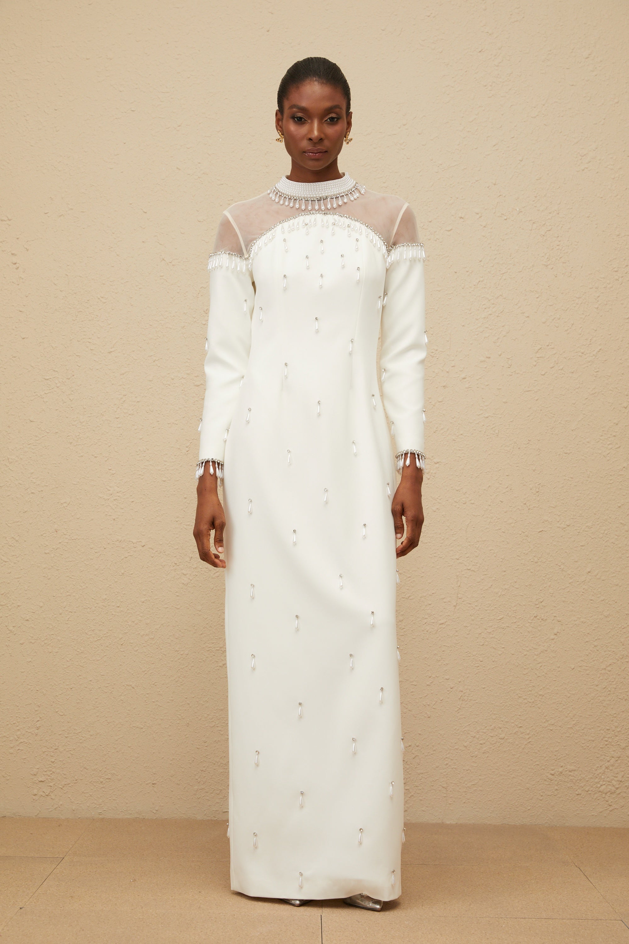 Céline White Embellished Evening Maxi Gown (Final Sale-US Only)
