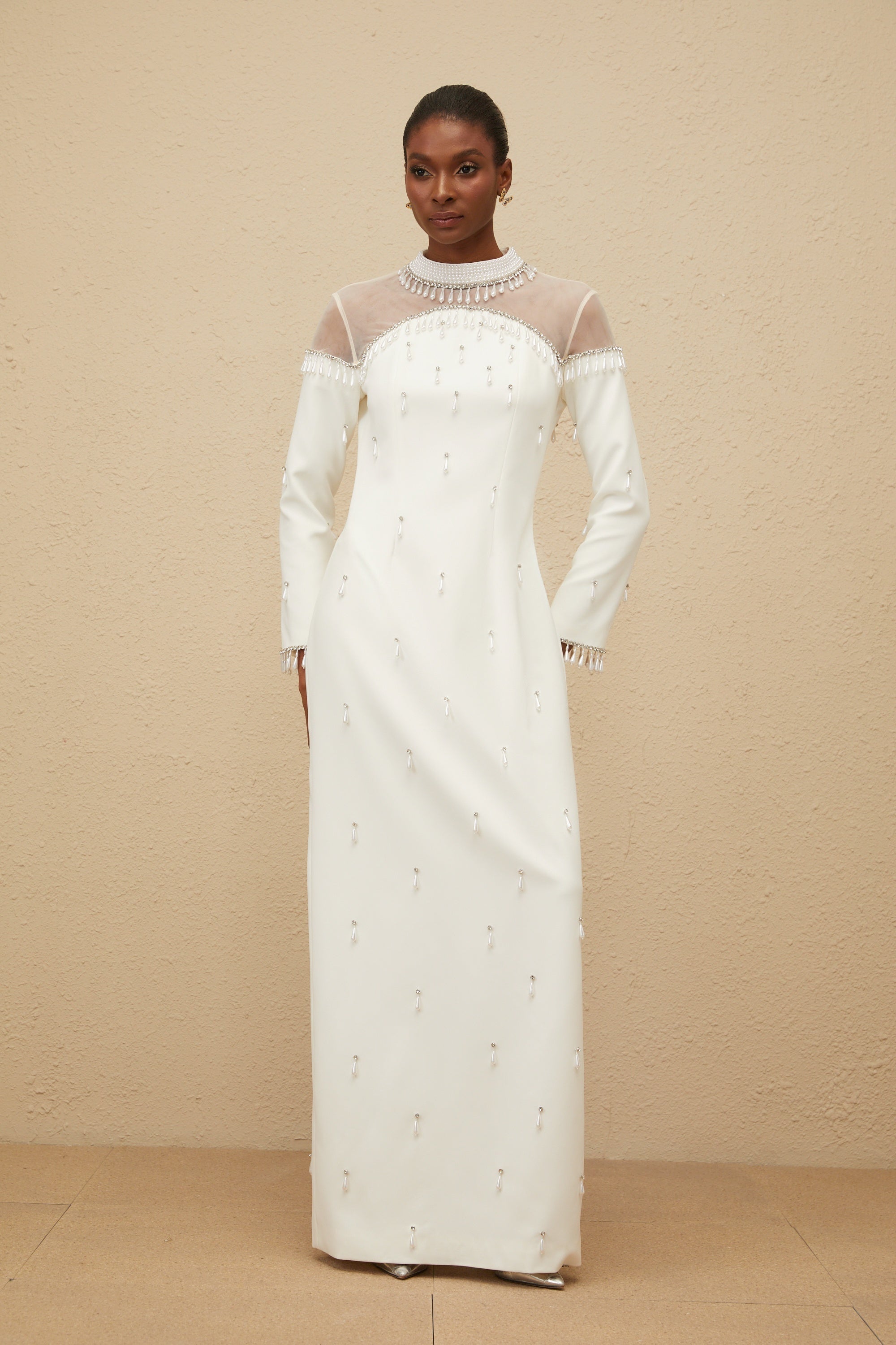 Céline White Embellished Evening Maxi Gown (Final Sale-US Only)