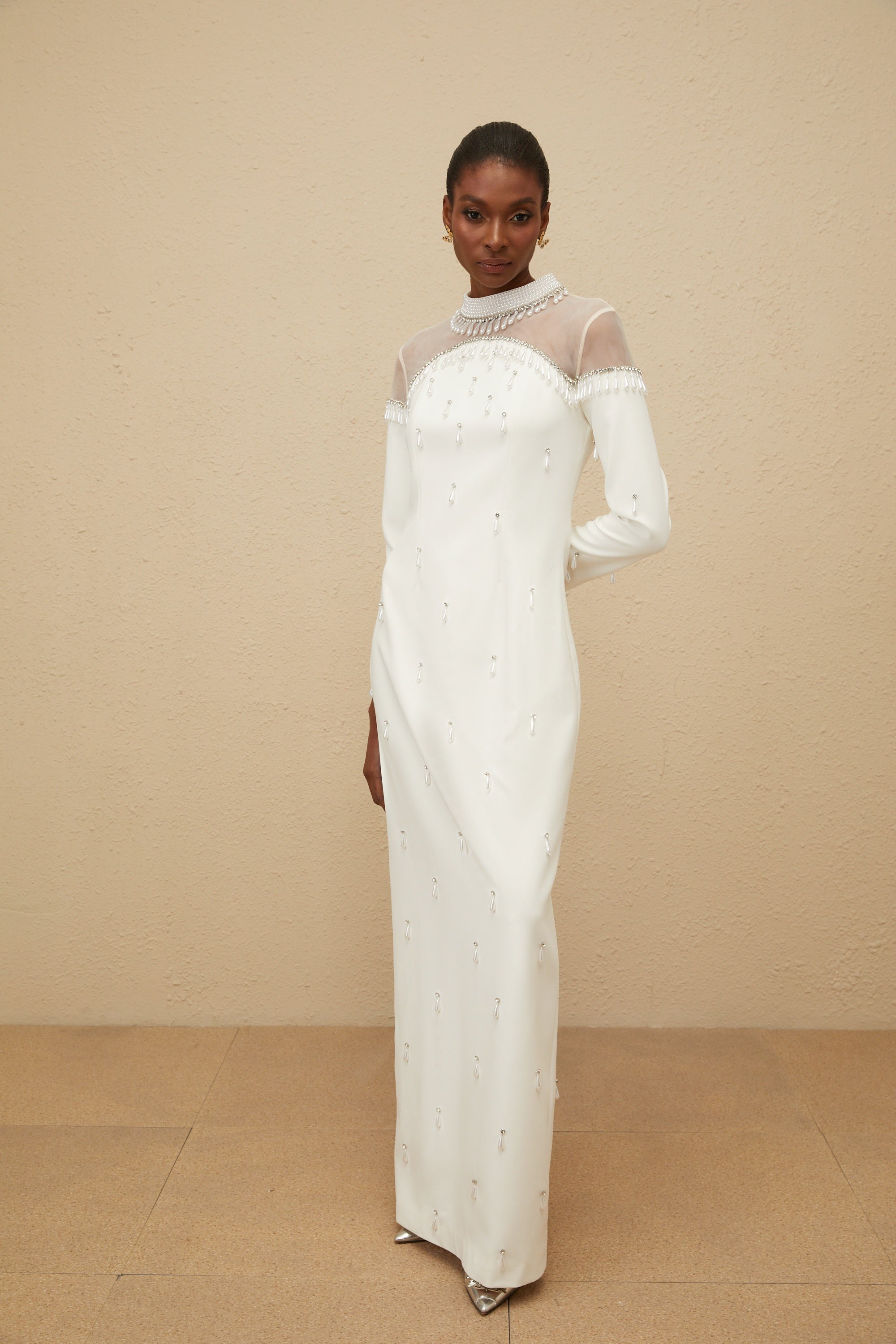 Céline White Embellished Evening Maxi Gown (Final Sale-US Only)