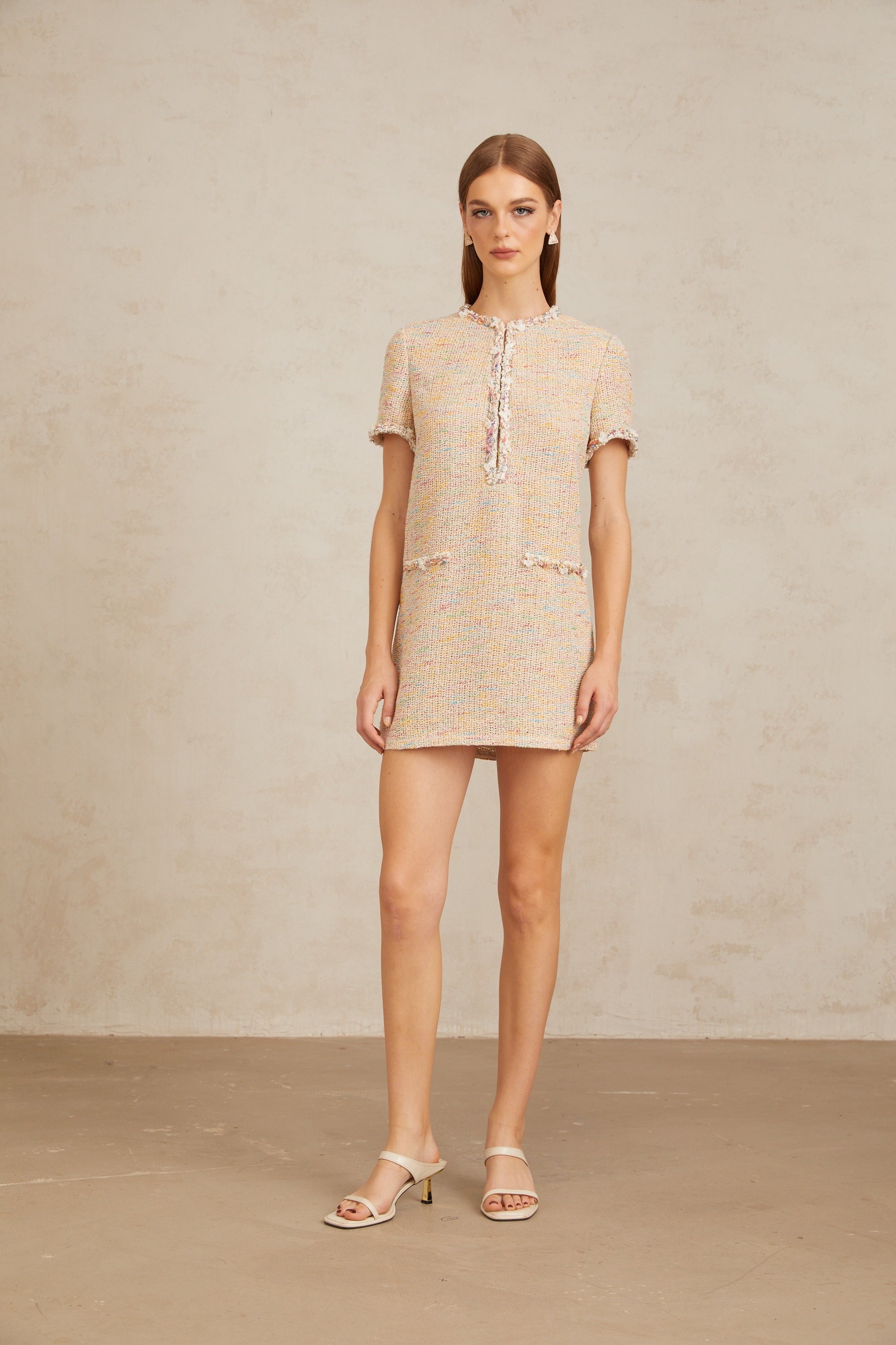 Palme Neutral Embellished Crochet Knit Mini Dress (Final Sale-US Only)