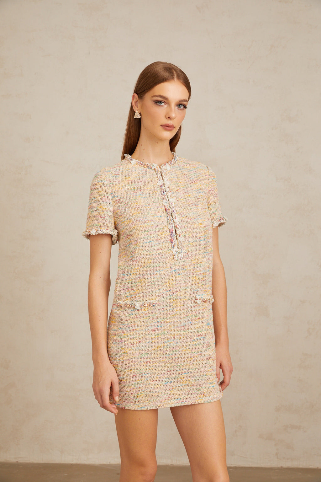Palme Neutral Embellished Crochet Knit Mini Dress (Final Sale-US Only)