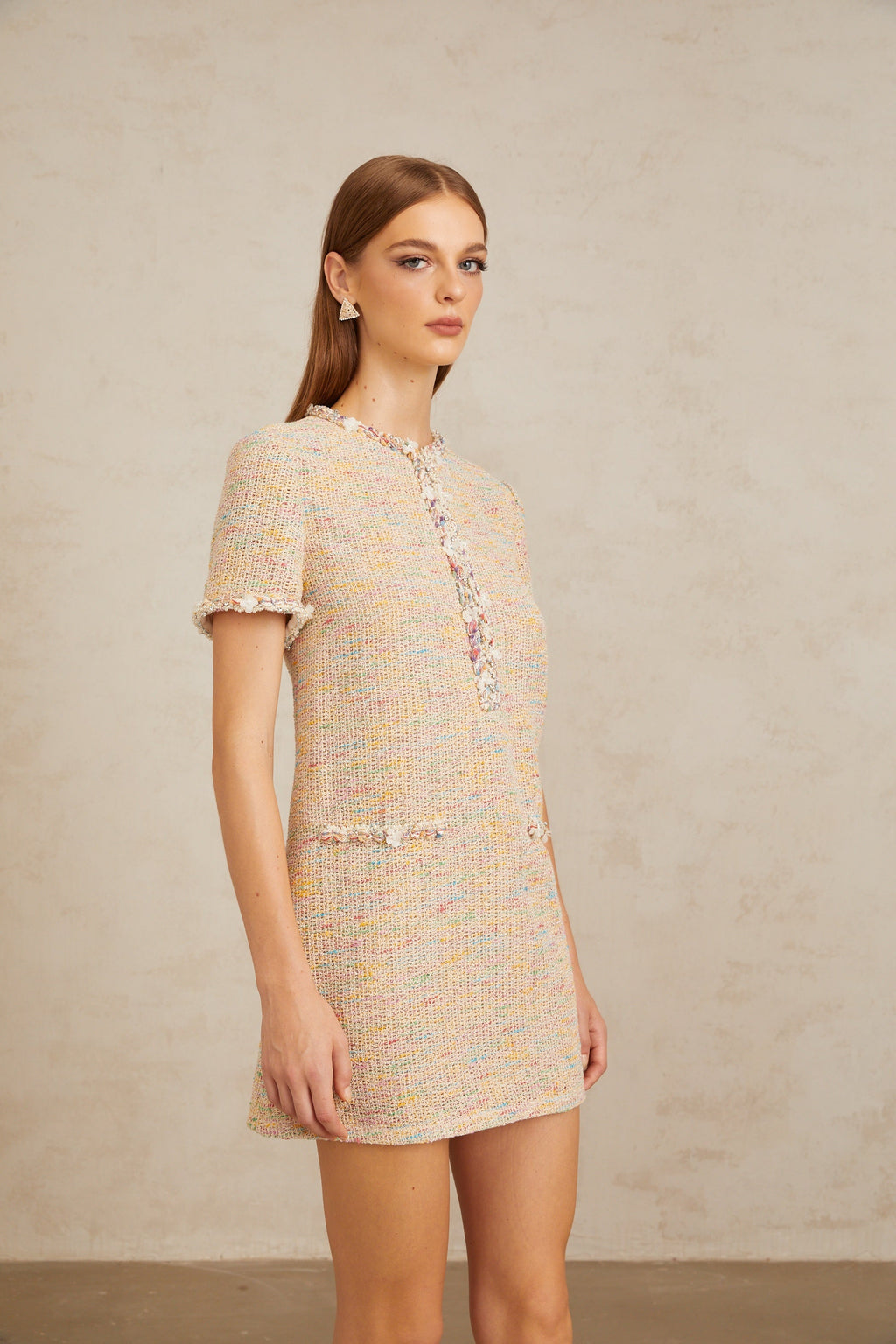 Palme Neutral Embellished Crochet Knit Mini Dress (Final Sale-US Only)