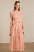Aila Pink Shirred Guipure Lace Midi Dress (Final Sale-US Only)