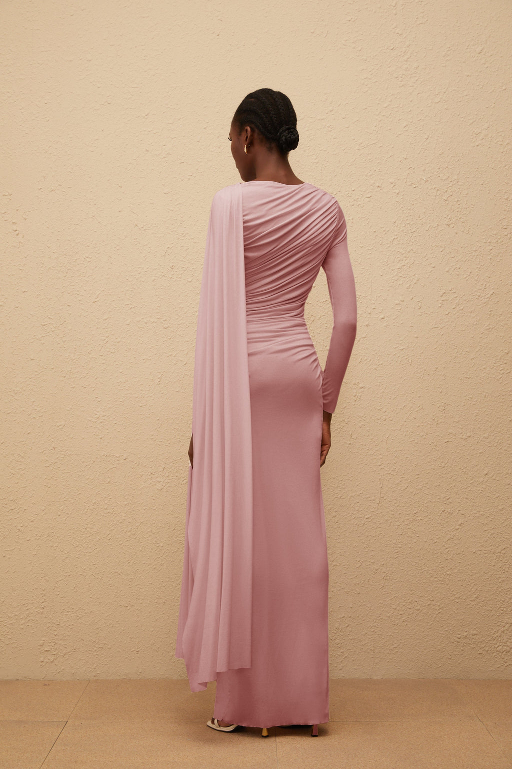 Vestido largo rosa asimétrico de punto con fruncido, diseño de la marca Final Sale, vestido maxi para mujer.