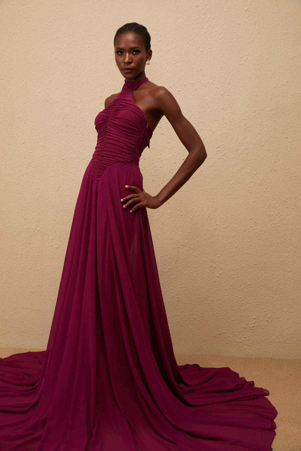 Kerstin Purple Train Design Ruched Maxi Dress (Final Sale)