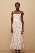 Angeliki White Floral Print Satin Maxi Dress