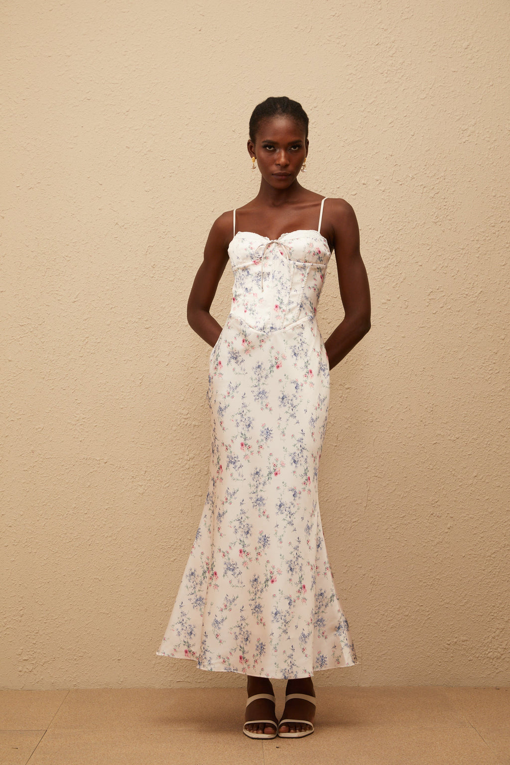 Angeliki White Floral Print Satin Maxi Dress (Final Sale-US Only)