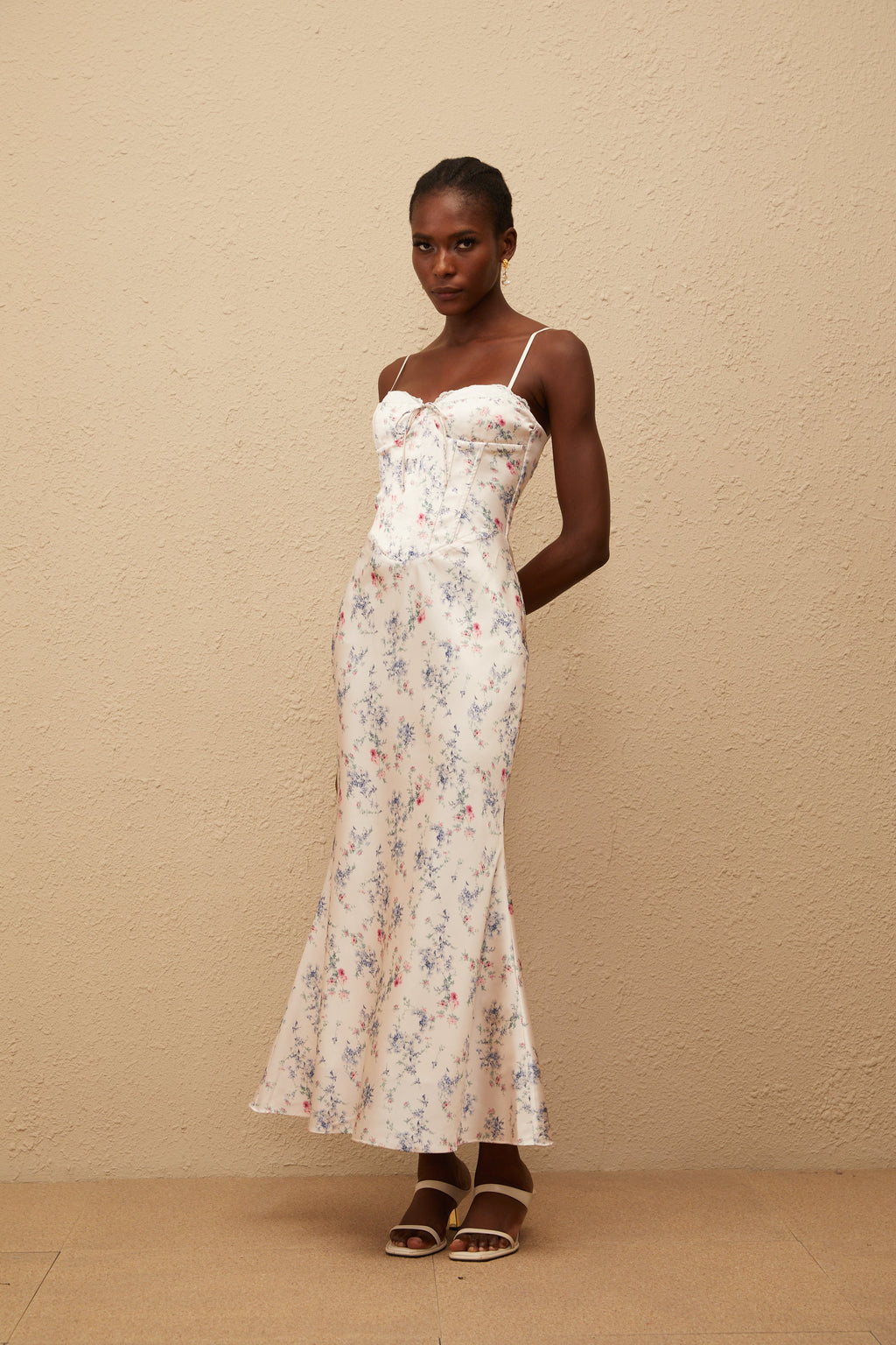 Angeliki White Floral Print Satin Maxi Dress (Final Sale-US Only)