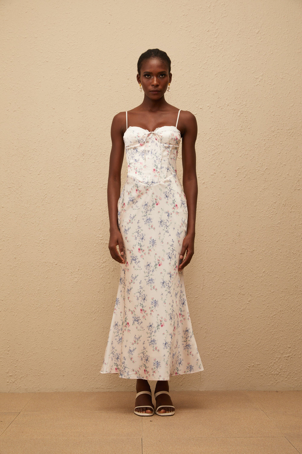 Angeliki White Floral Print Satin Maxi Dress (Final Sale-US Only)