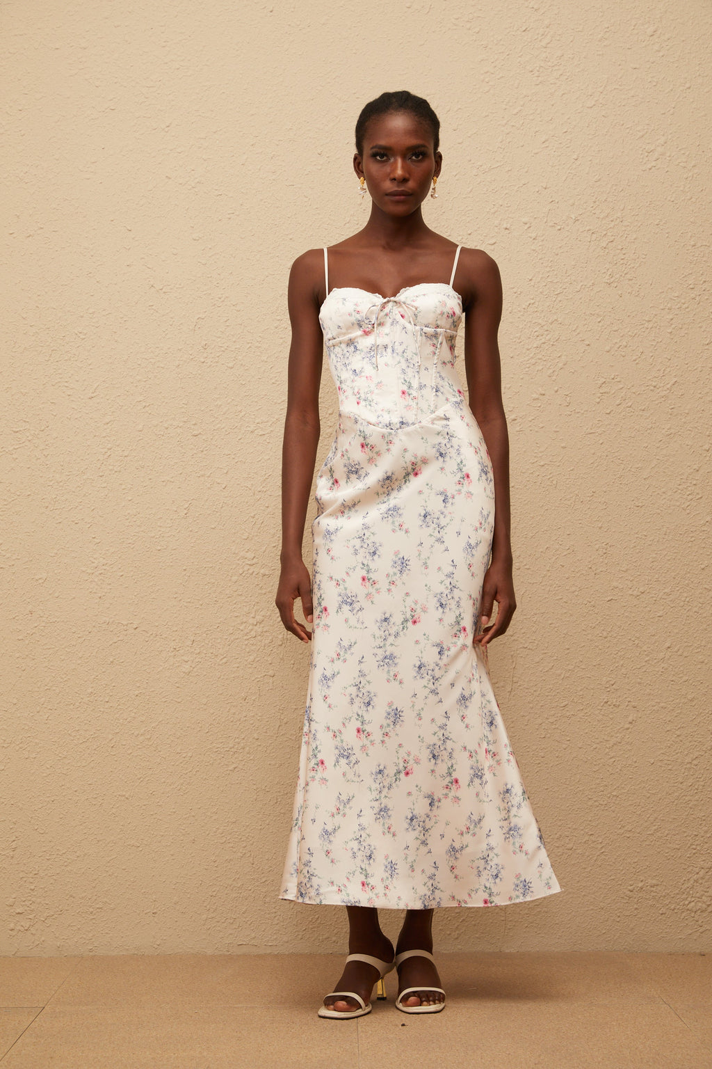 Angeliki White Floral Print Satin Maxi Dress (Final Sale-US Only)
