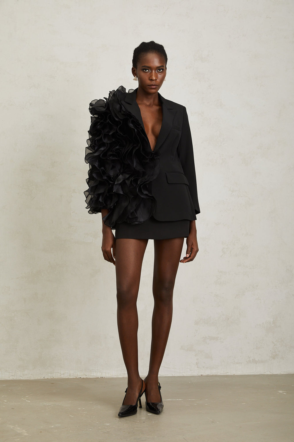Justine Black Ruffled Tulle Panel Blazer (Final Sale-US Only)