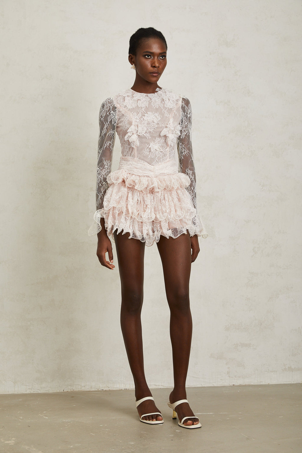 Baptistine White Floral Lace Tiered Mini Dress