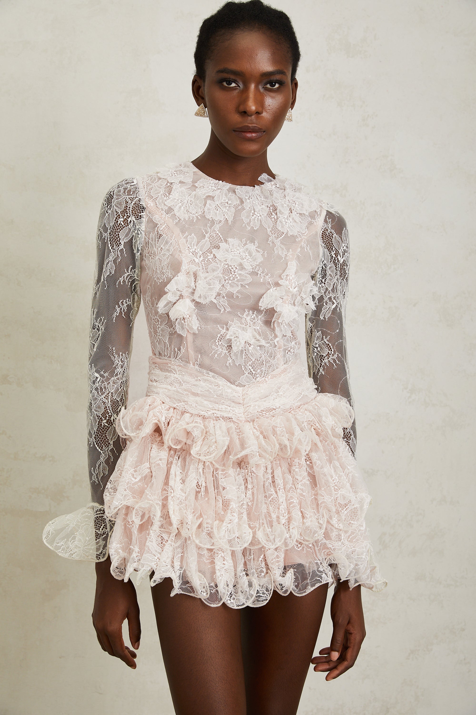 Baptistine White Floral Lace Tiered Mini Dress
