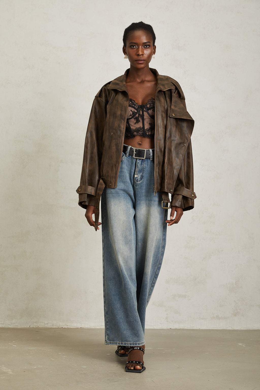 Manon Brown Tie-Dye Leather Biker Jacket (Final Sale-US Only)