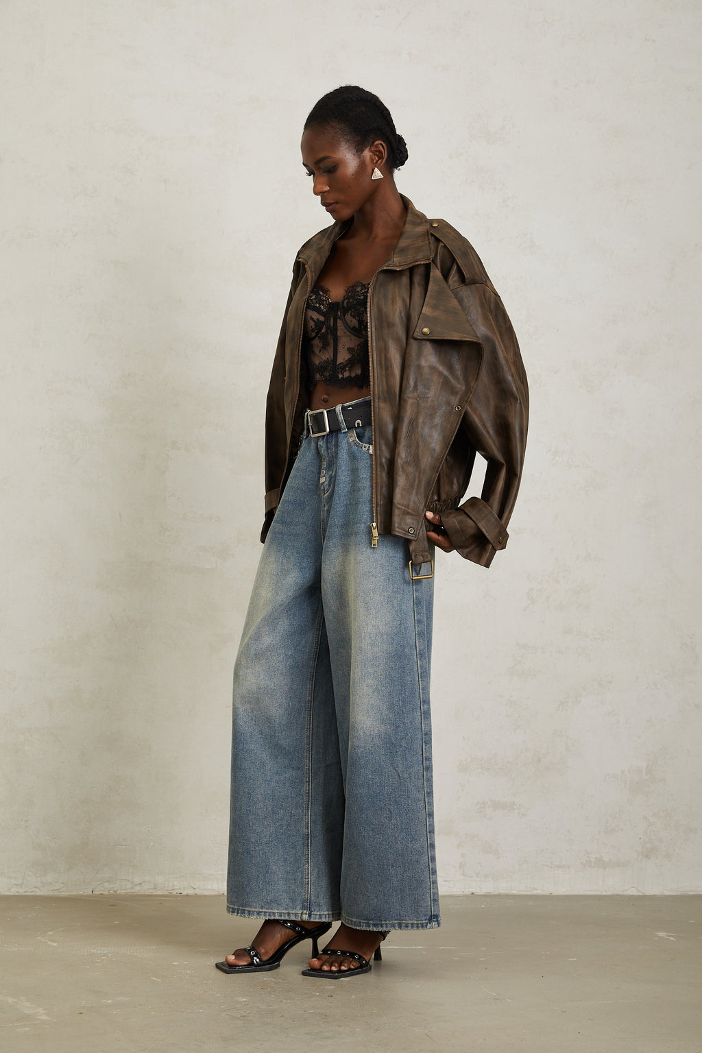 Manon Brown Tie-Dye Leather Biker Jacket (Final Sale-US Only)