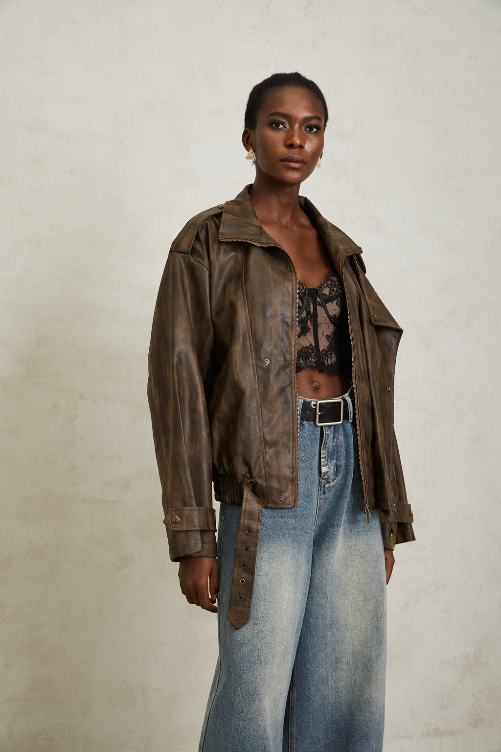 Manon Brown Tie-Dye Leather Biker Jacket (Final Sale-US Only)