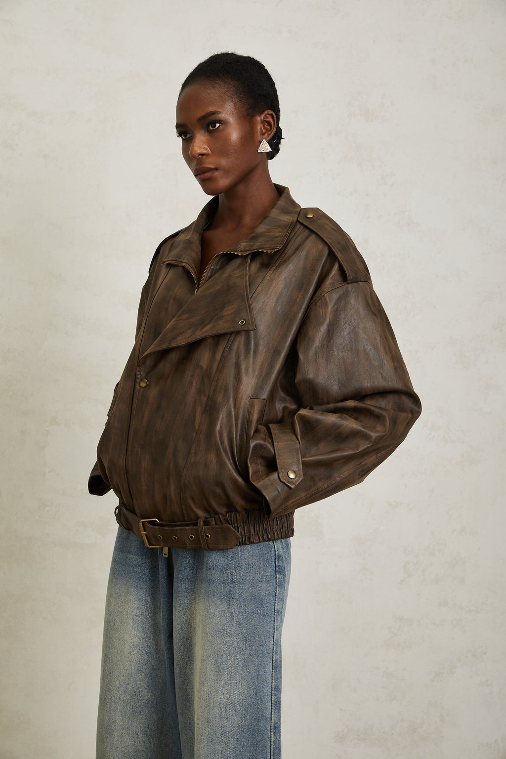 Manon Brown Tie-Dye Leather Biker Jacket (Final Sale-US Only)
