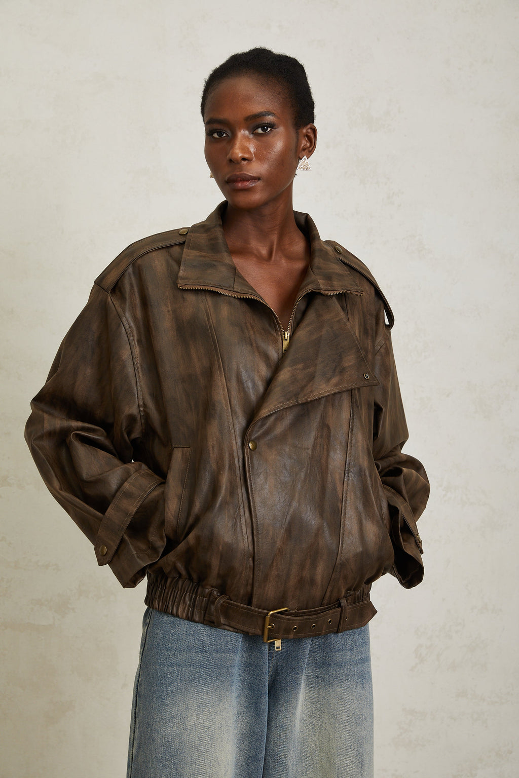 Manon Brown Tie-Dye Leather Biker Jacket (Final Sale-US Only)