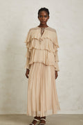 Brigitte Neutral Layered Chiffon Blouse & Skirt Set (Final Sale-US Only)