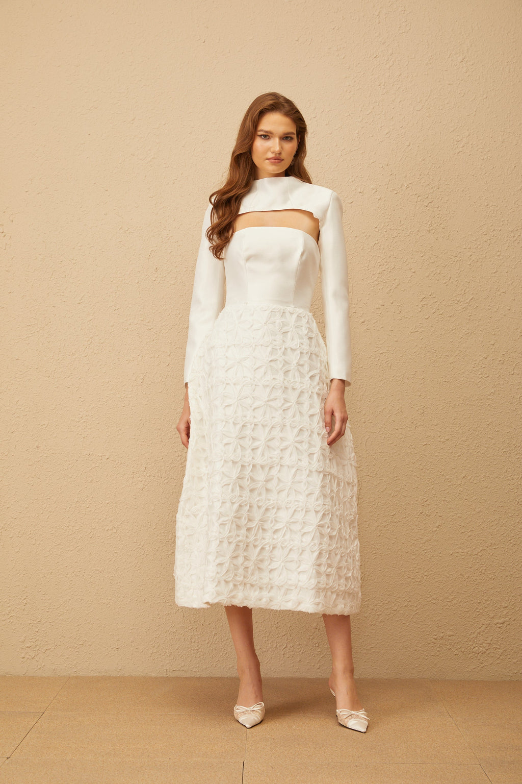 Dulcie White Floral Jacquard Shawl & Dress Set (Final Sale)