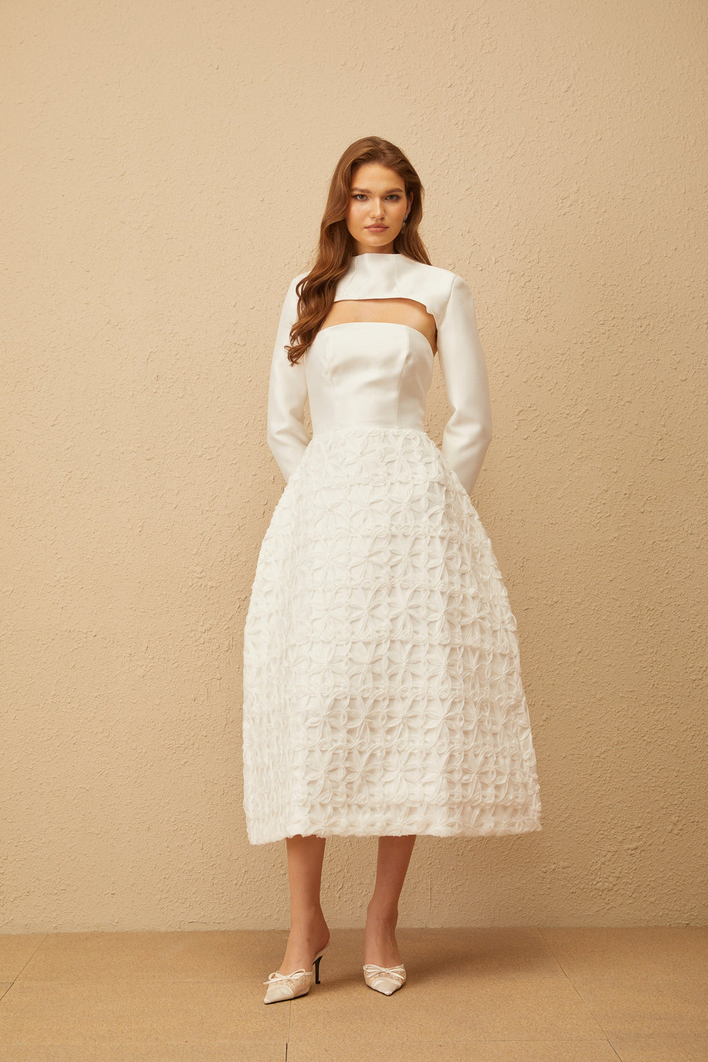 Dulcie White Floral Jacquard Shawl & Dress Set (Final Sale)