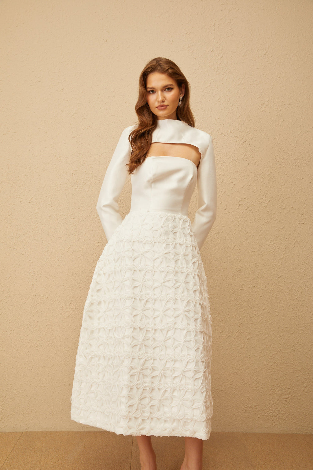 Dulcie White Floral Jacquard Shawl & Dress Set (Final Sale)