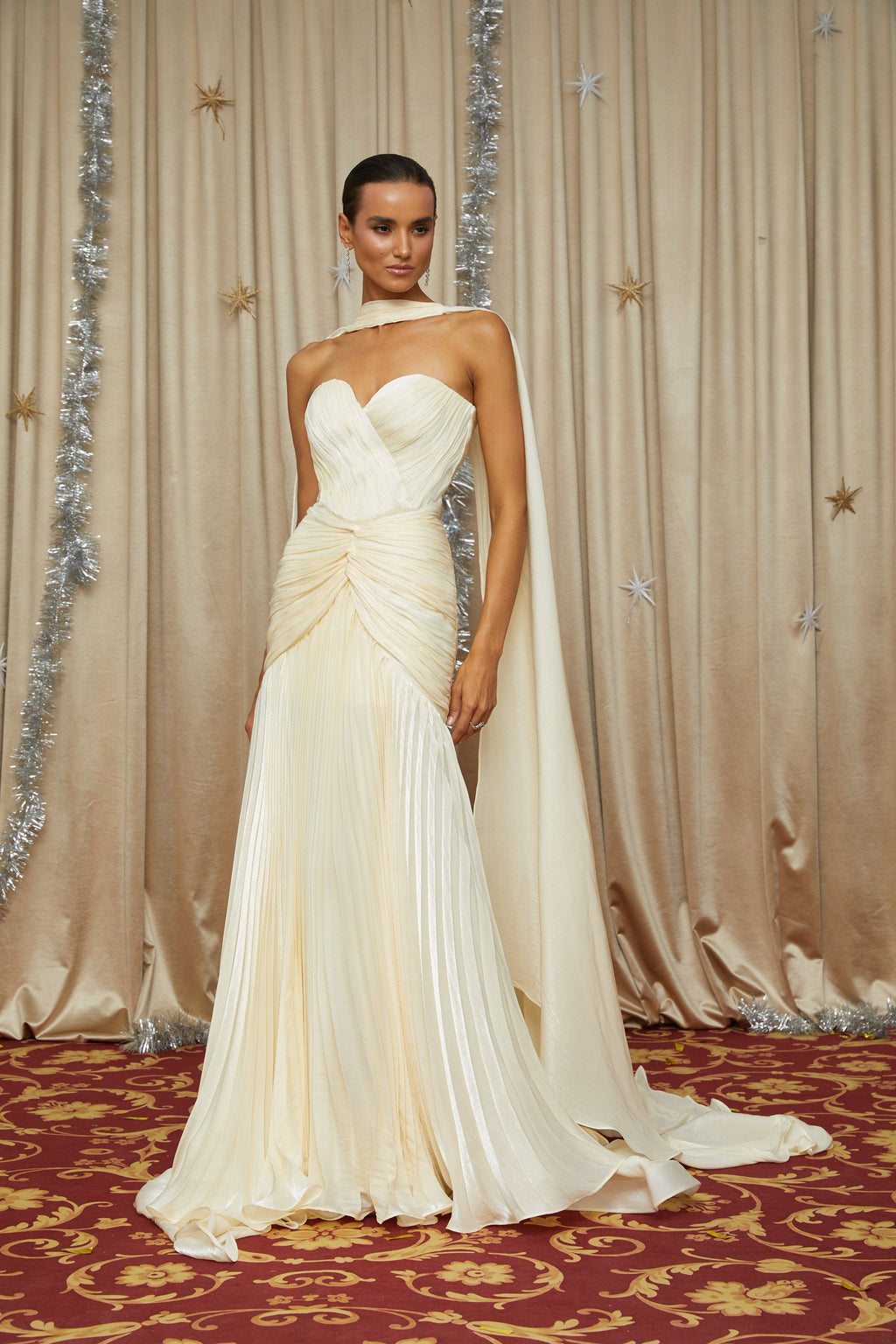 Roxane Yellow Cinched Waist Ruched Maxi Dress(Final Sale-US Only)