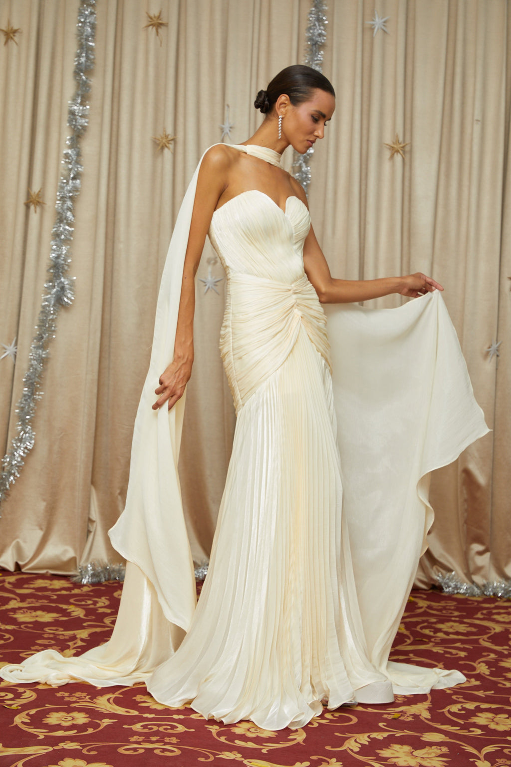 Roxane Yellow Cinched Waist Ruched Maxi Dress(Final Sale-US Only)