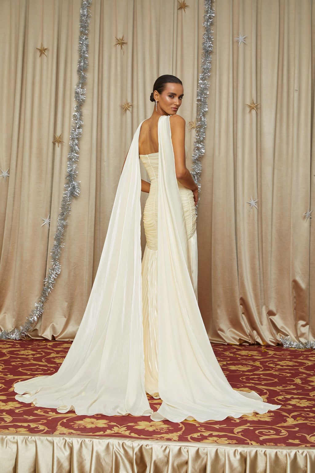 Roxane Yellow Cinched Waist Ruched Maxi Dress(Final Sale-US Only)