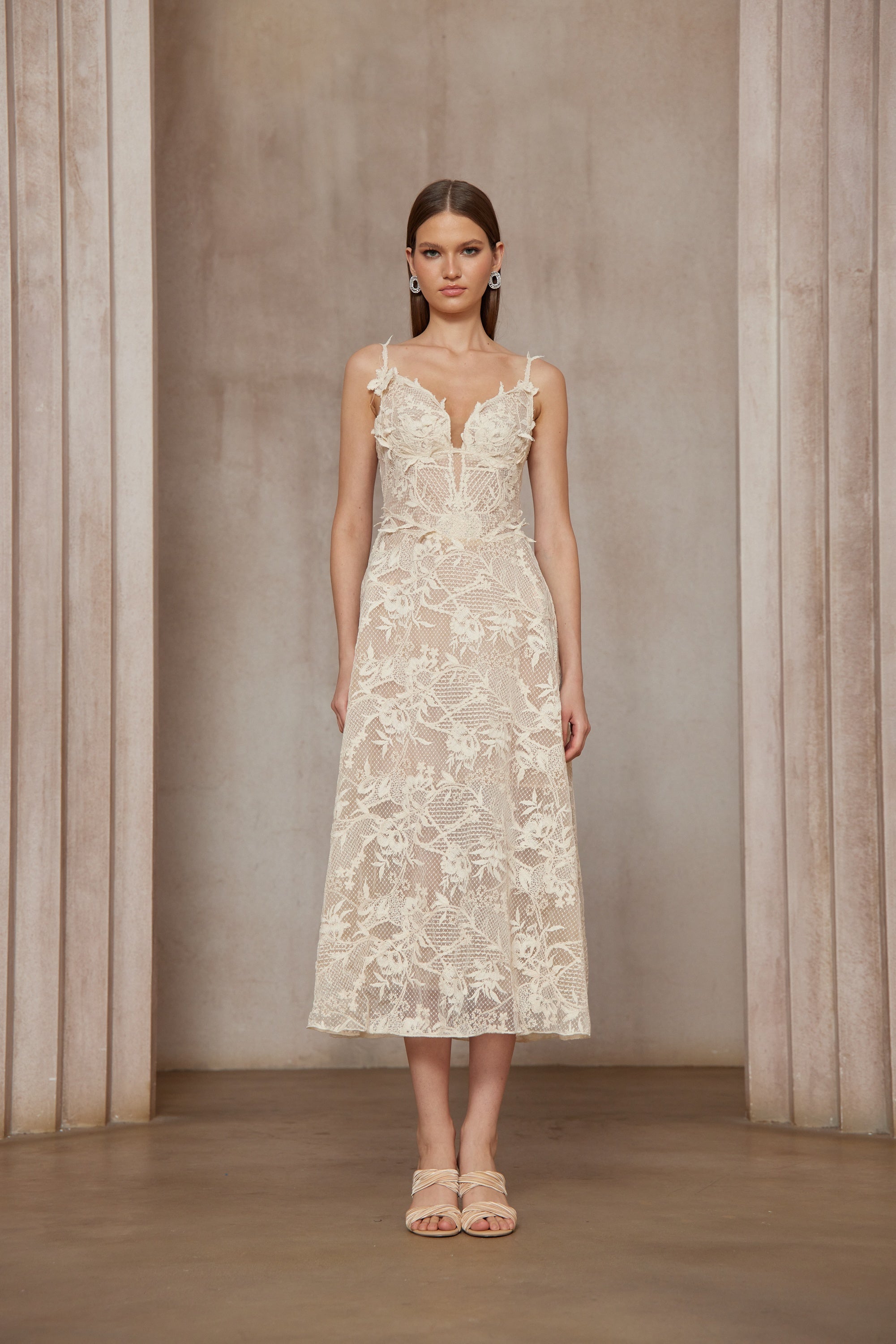 Amber White Sleeveless Floral Lace Midi Dress(Final Sale-US Only)