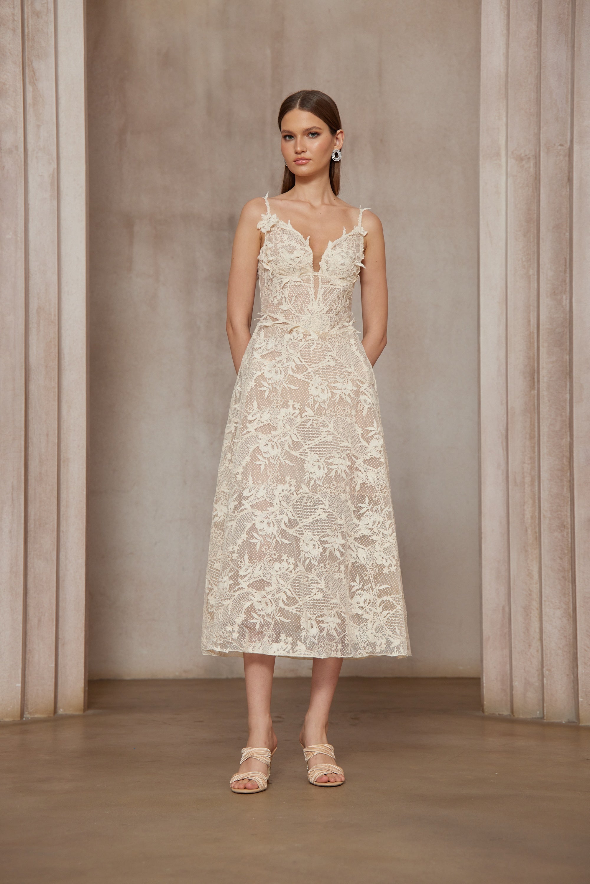 Amber White Sleeveless Floral Lace Midi Dress(Final Sale-US Only)