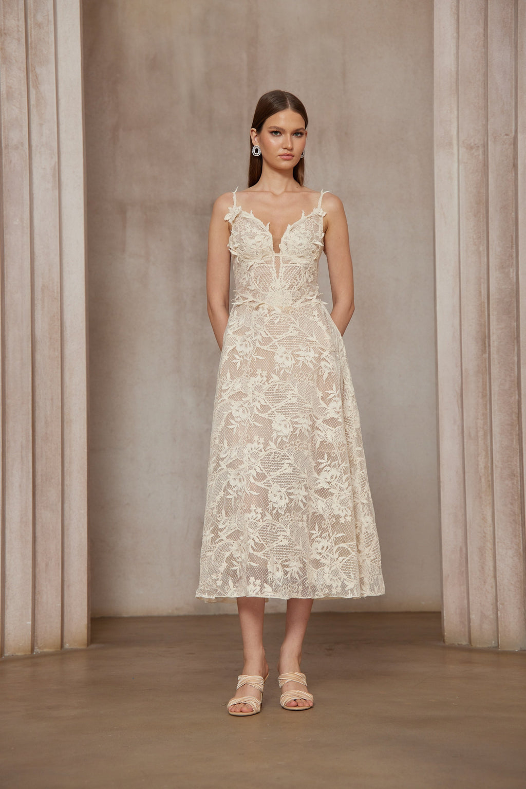Amber White Sleeveless Floral Lace Midi Dress(Final Sale-US Only)