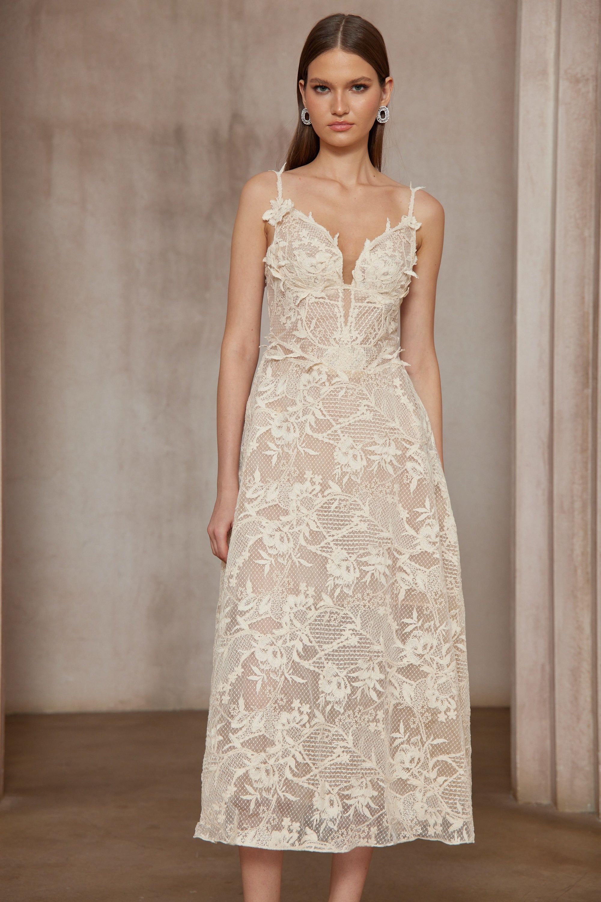 Amber White Sleeveless Floral Lace Midi Dress(Final Sale-US Only)