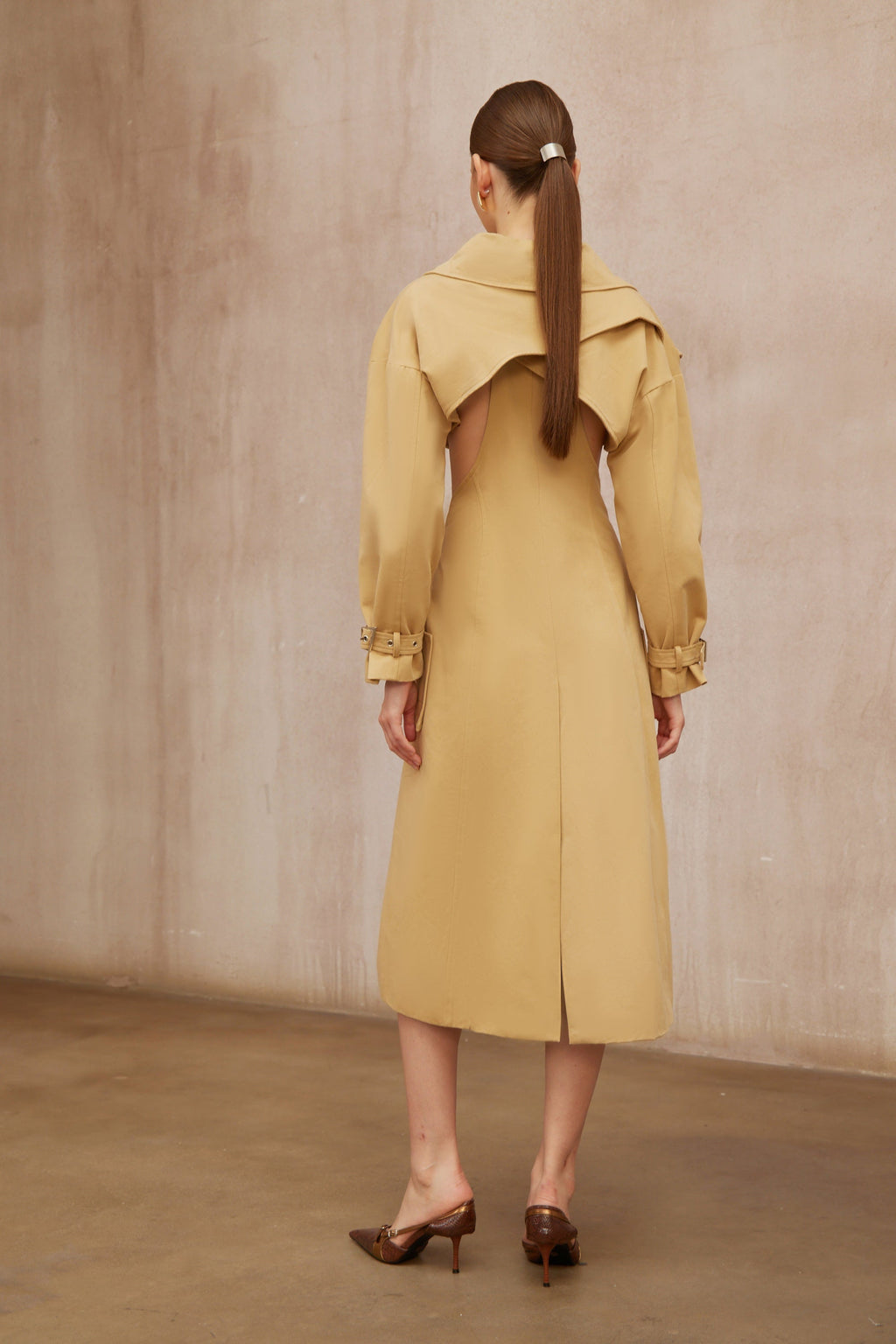 Pilar Neutral Cut Out Belted Long Trench Coat (Final Sale-US Only)