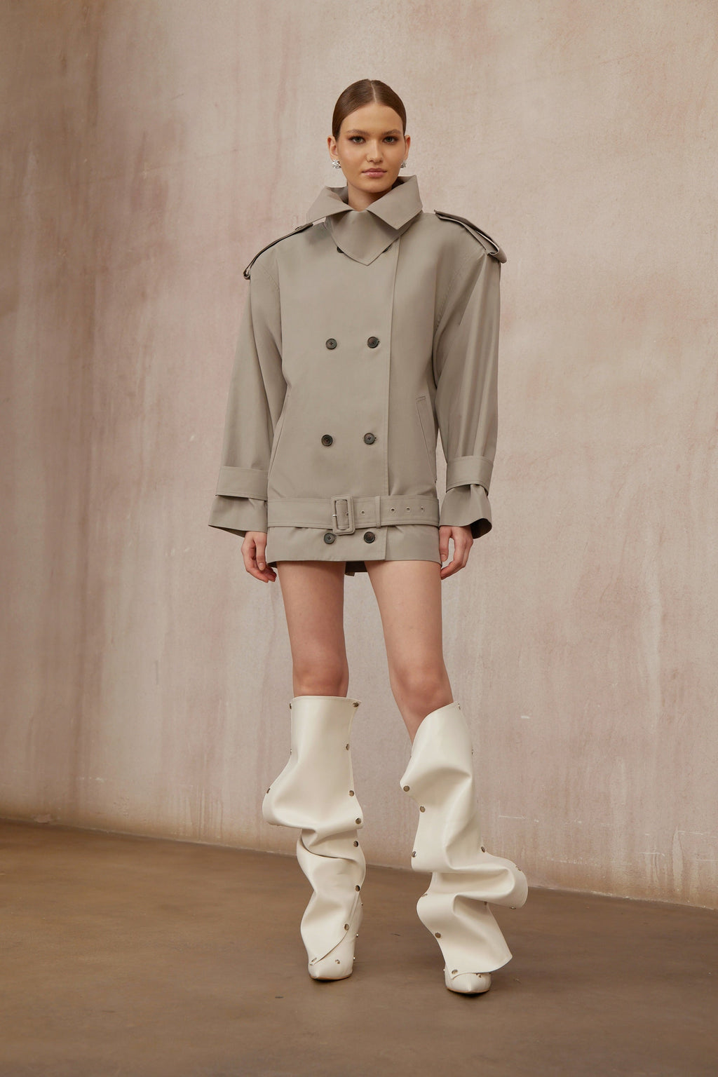 Mavis Grey Double-Breasted Belted Trench Coat  (Final Sale-US Only)