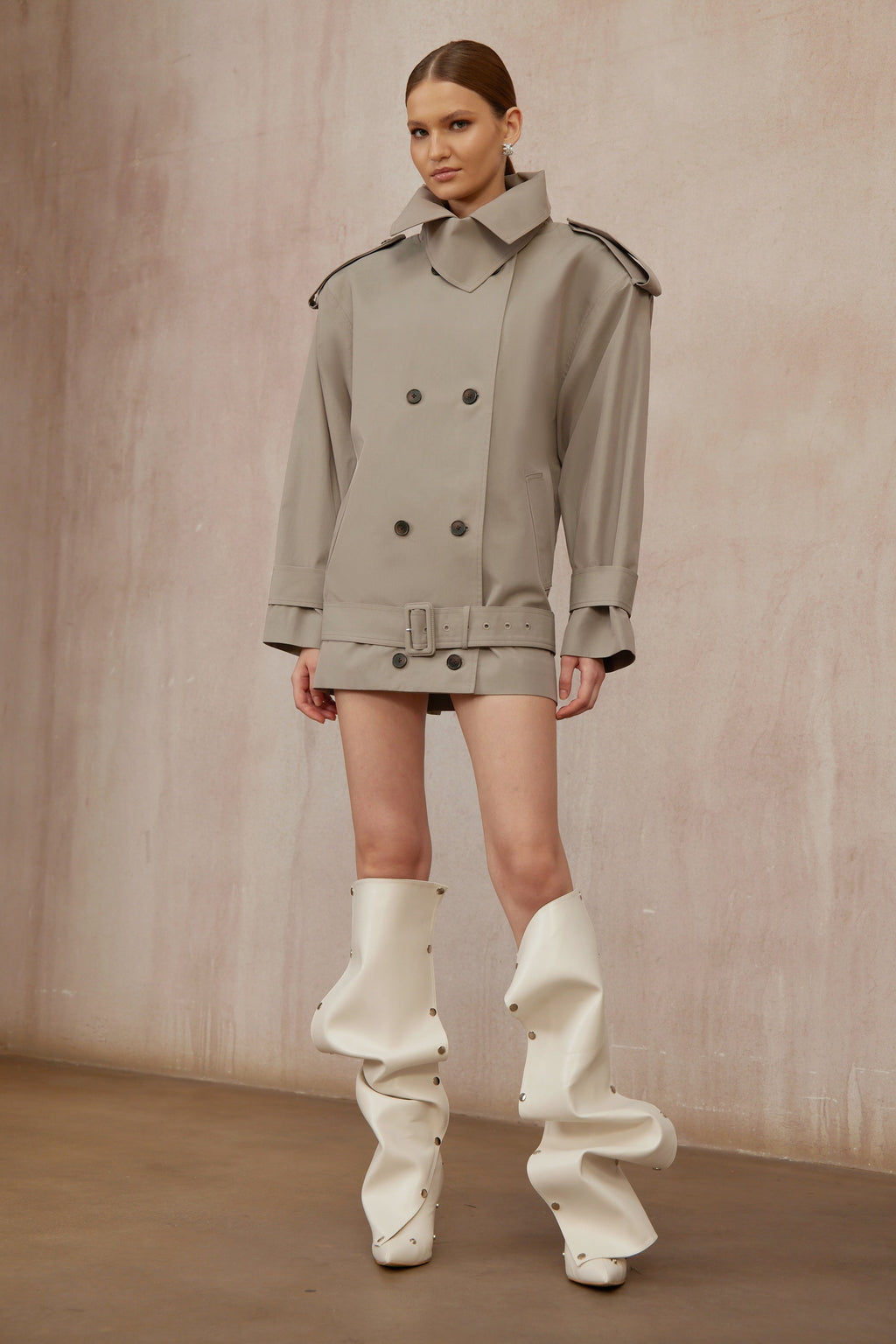 Mavis Grey Double-Breasted Belted Trench Coat  (Final Sale-US Only)