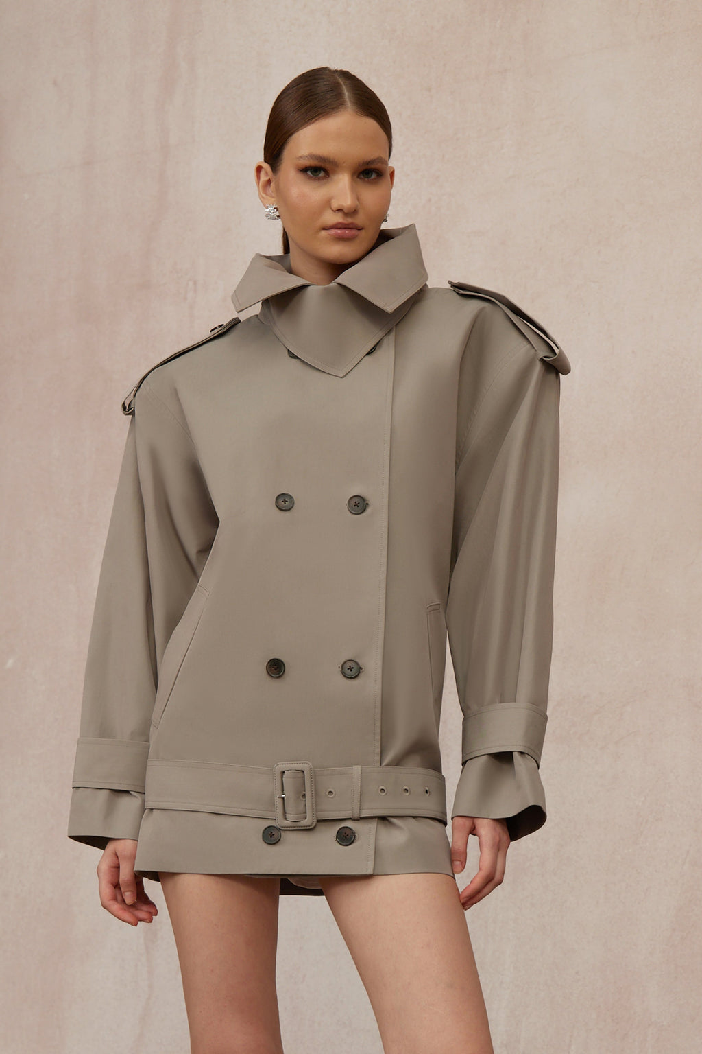 Mavis Grey Double-Breasted Belted Trench Coat  (Final Sale-US Only)