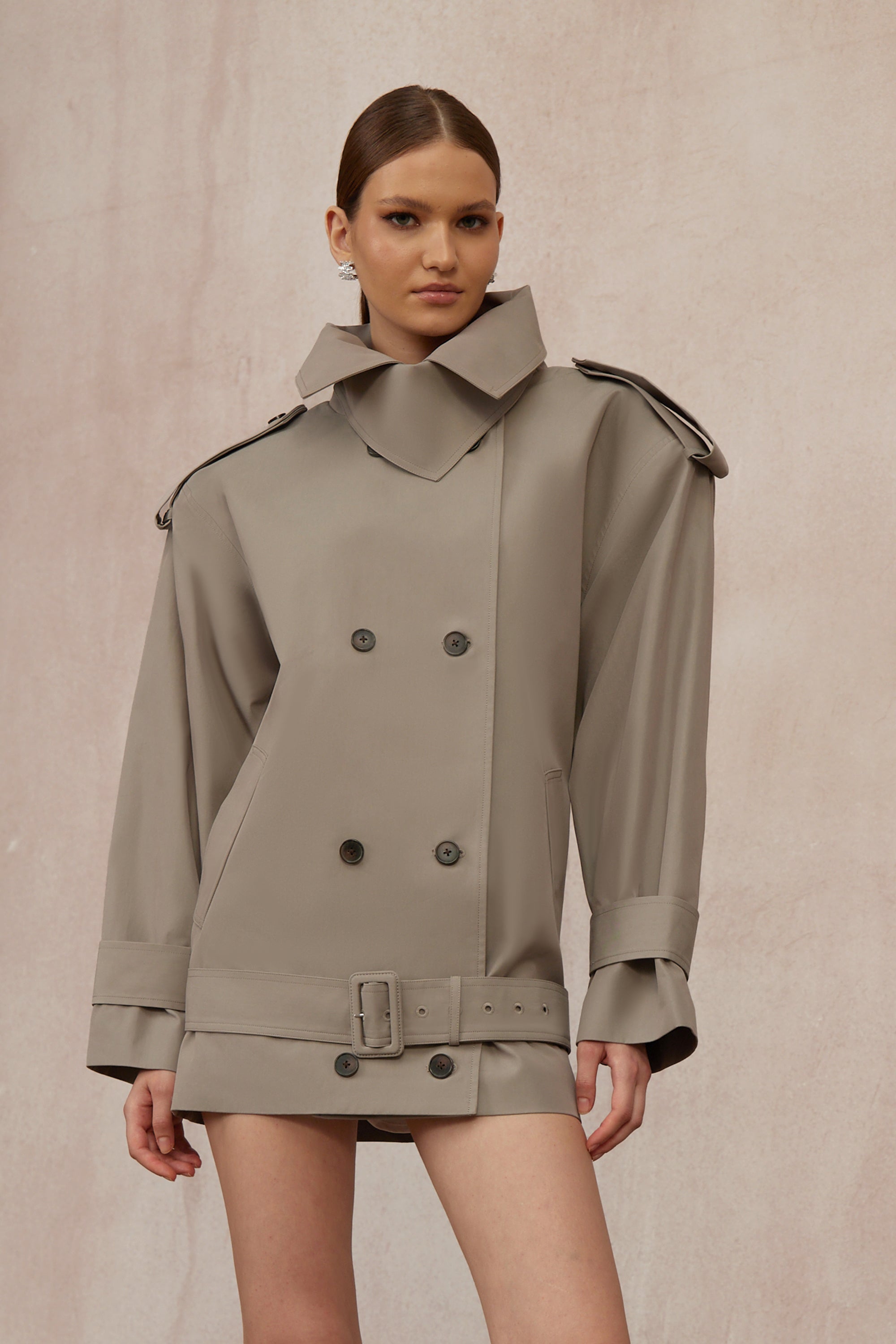 Mavis Grey Double-Breasted Belted Trench Coat  (Final Sale-US Only)