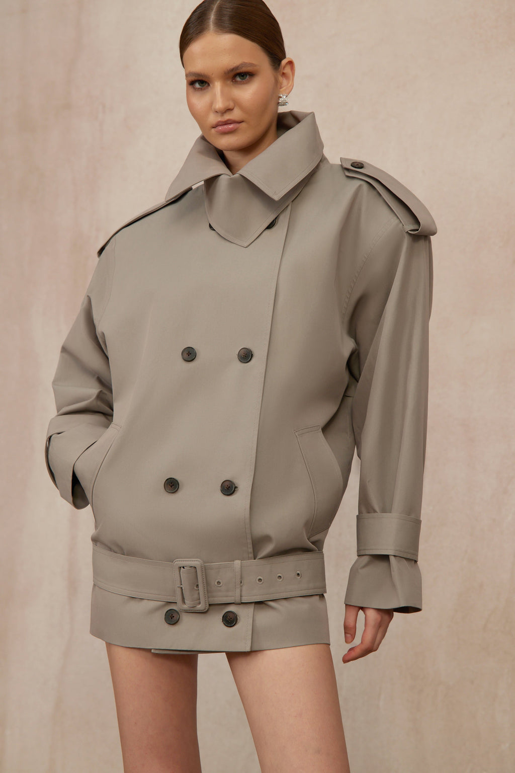 Mavis Grey Double-Breasted Belted Trench Coat  (Final Sale-US Only)