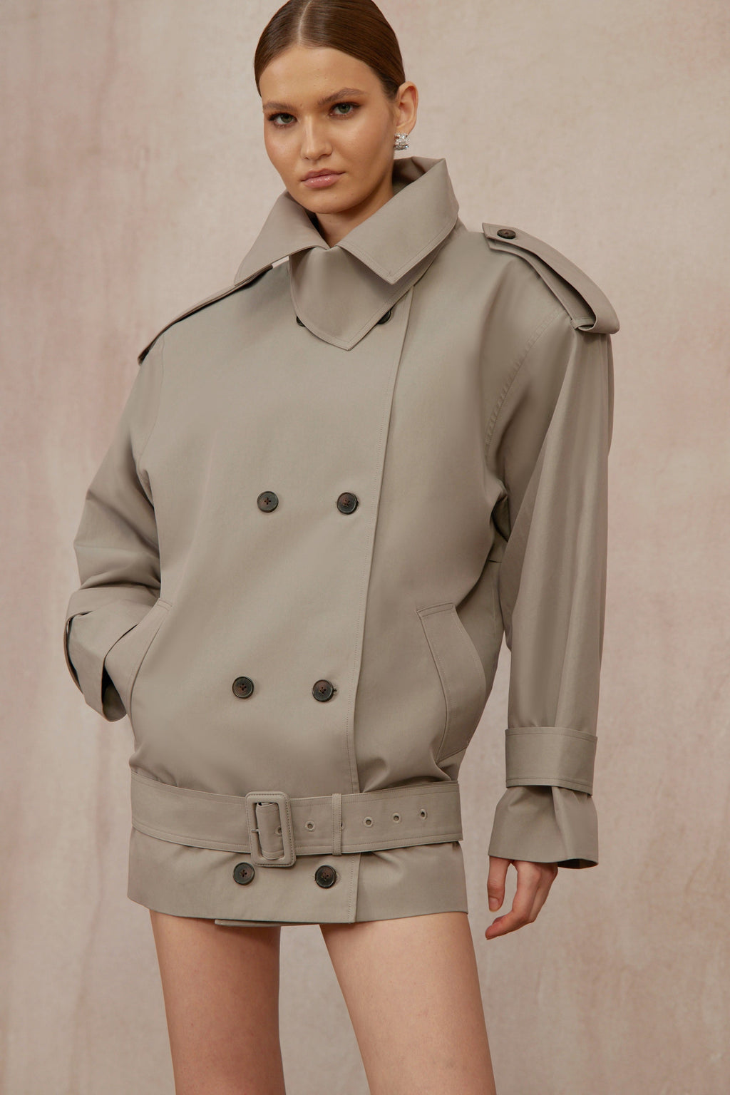 Mavis Grey Double-Breasted Belted Trench Coat  (Final Sale-US Only)