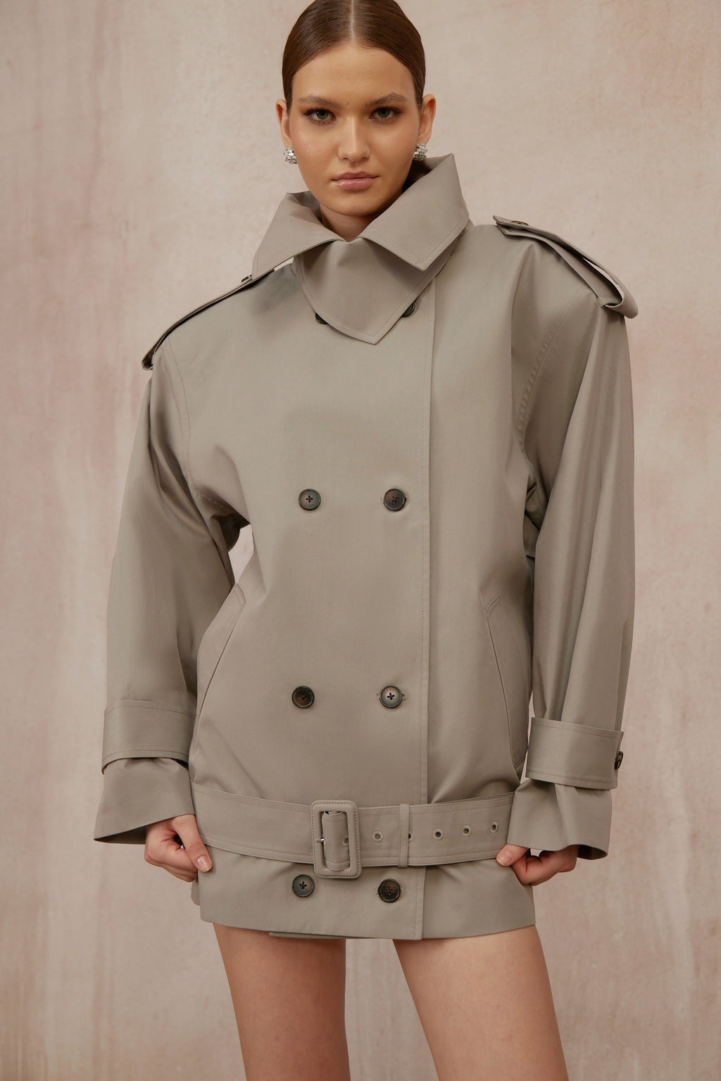 Mavis Grey Double-Breasted Belted Trench Coat  (Final Sale-US Only)