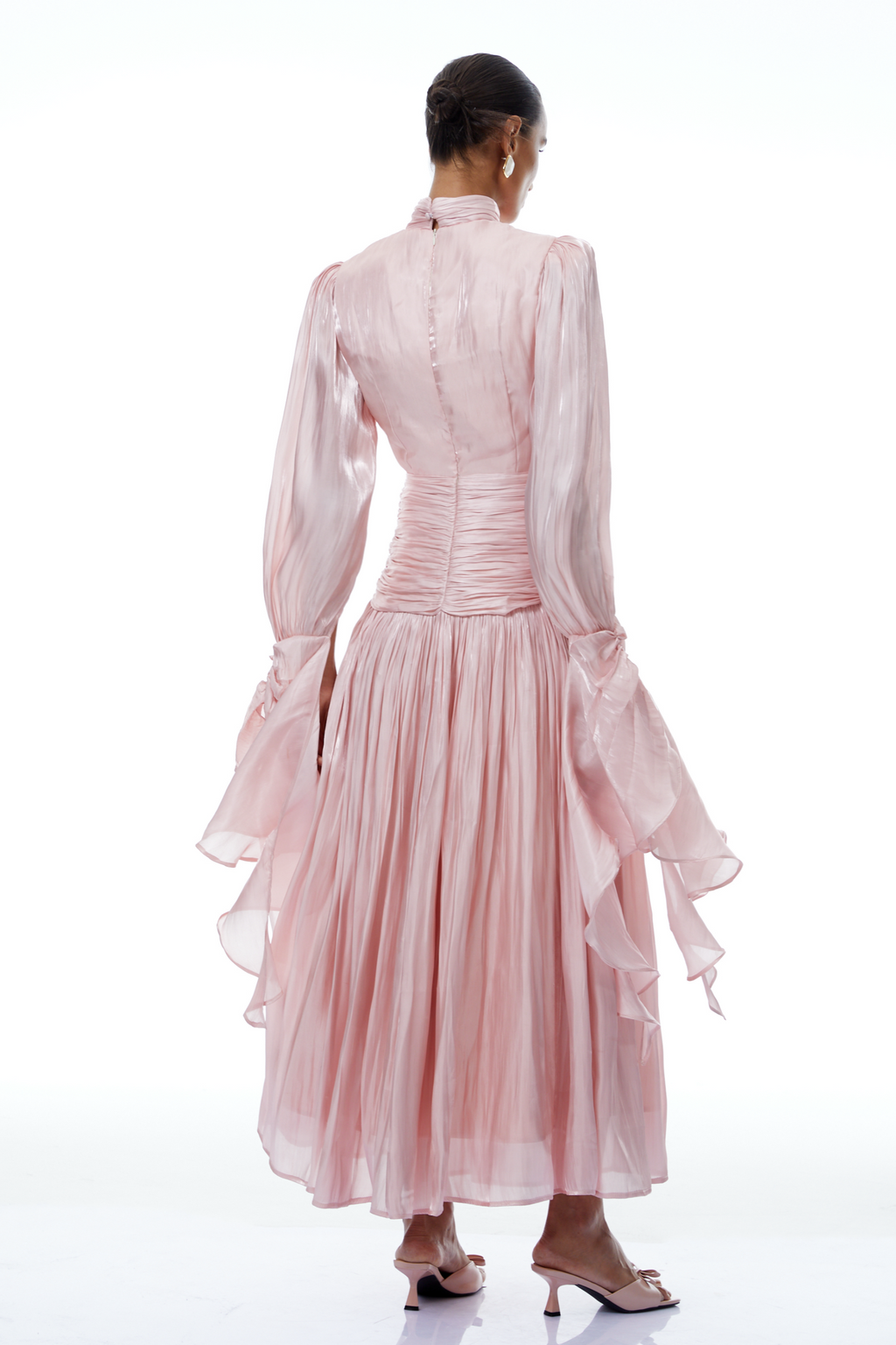 Sarolta Pink Glossy Ruched Maxi Dress (Final Sale-US Only)