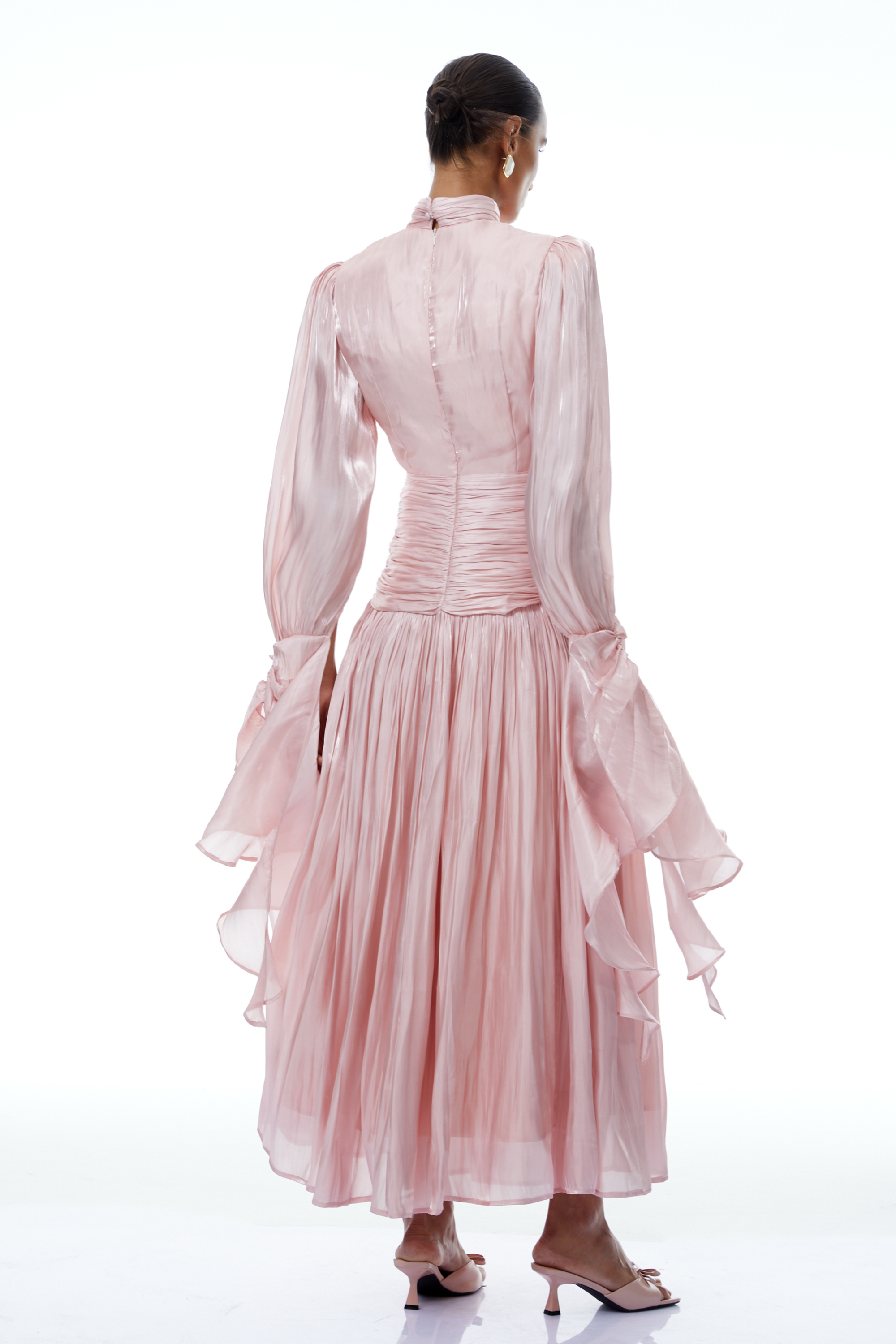 Sarolta Pink Glossy Ruched Maxi Dress (Final Sale-US Only)