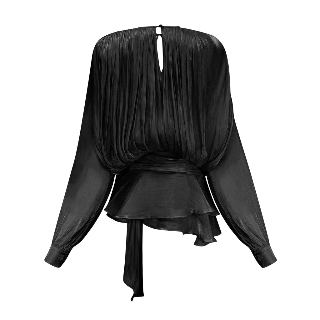 Eugénie Vestido mini negro con volantes y pliegues